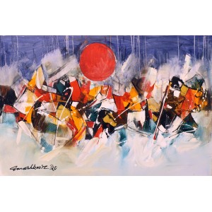 Mashkoor Raza, 24 x 36 Inch, Oil on Canvas, Abstract Painting, AC-MR-442